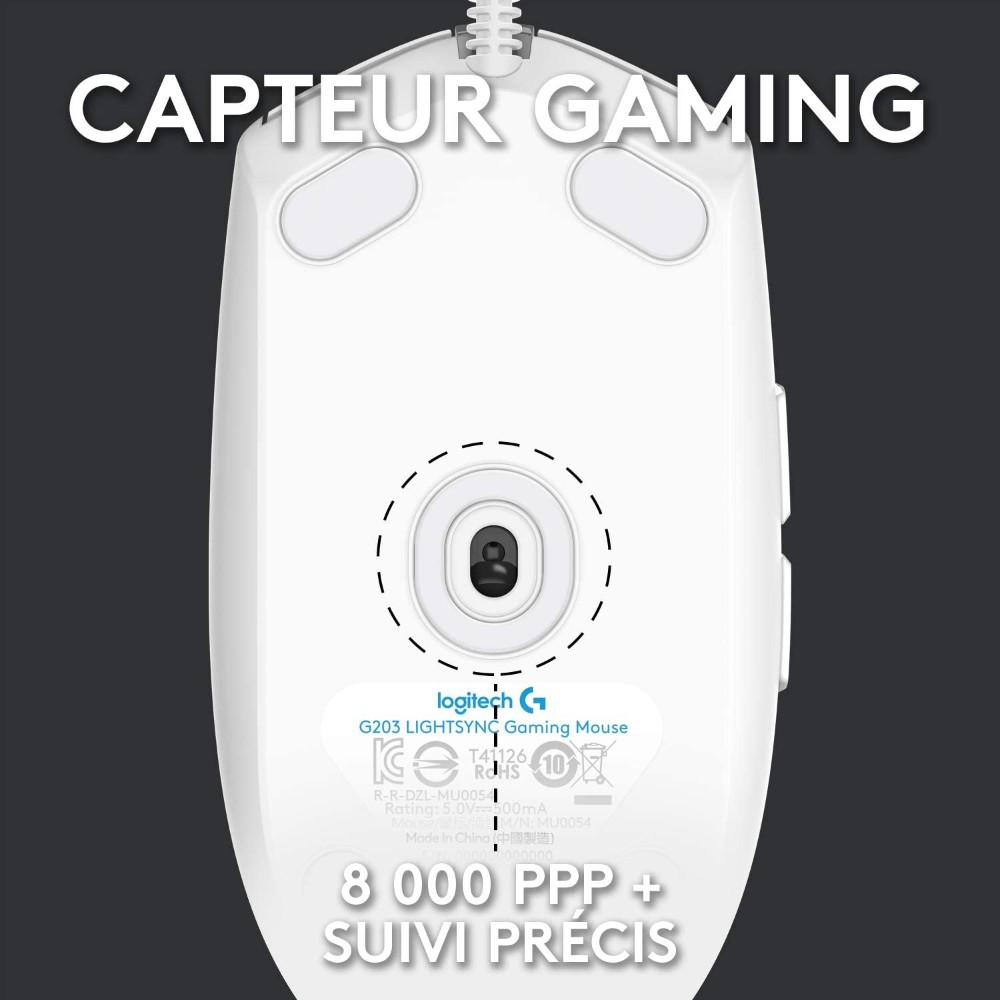 G203 LIGHTSYNC White Souris gaming - Image 3